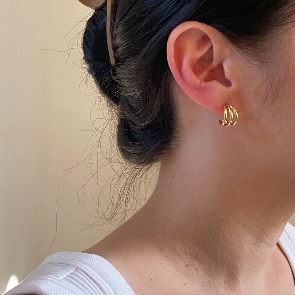 18K Gold Plated Triple C Stacked Hoop Earrings - Picture 5 of 6